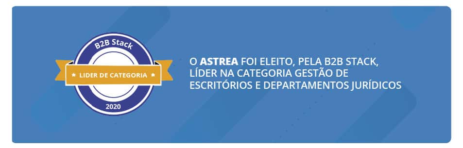 Selo B2B Stack de líder da categoria Gestão de Escritórios e Departamentos Jurídicos.